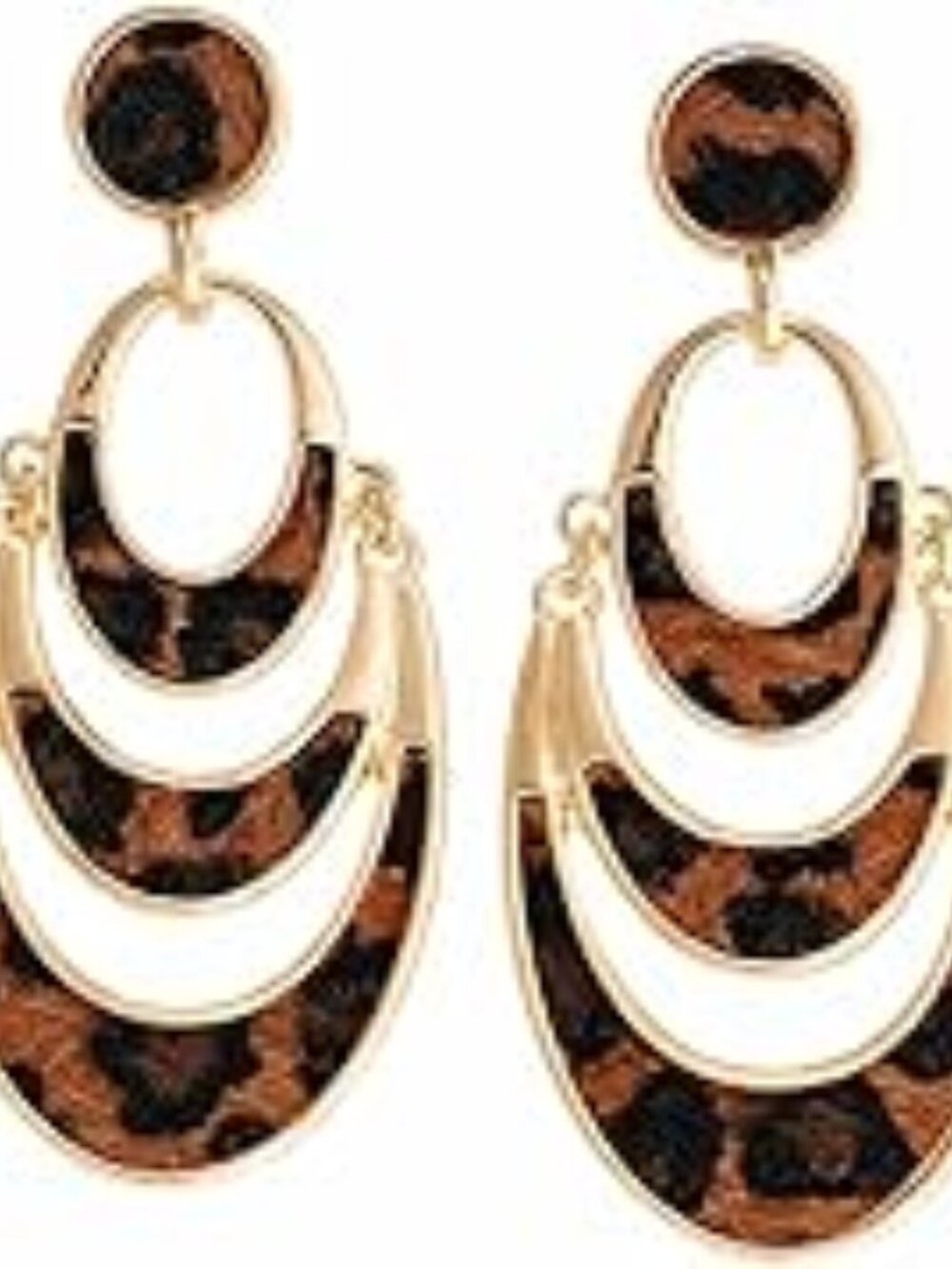 Leopard Print Statement Earrings Gold Chunky Dangle Animal‎ Print Trendy